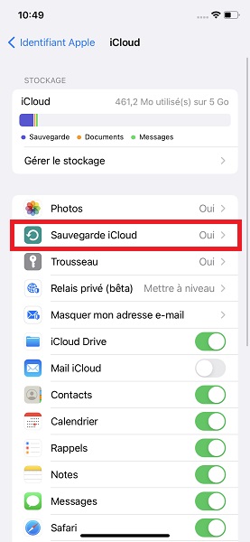 Copier vos données grâce au compte iCloud.